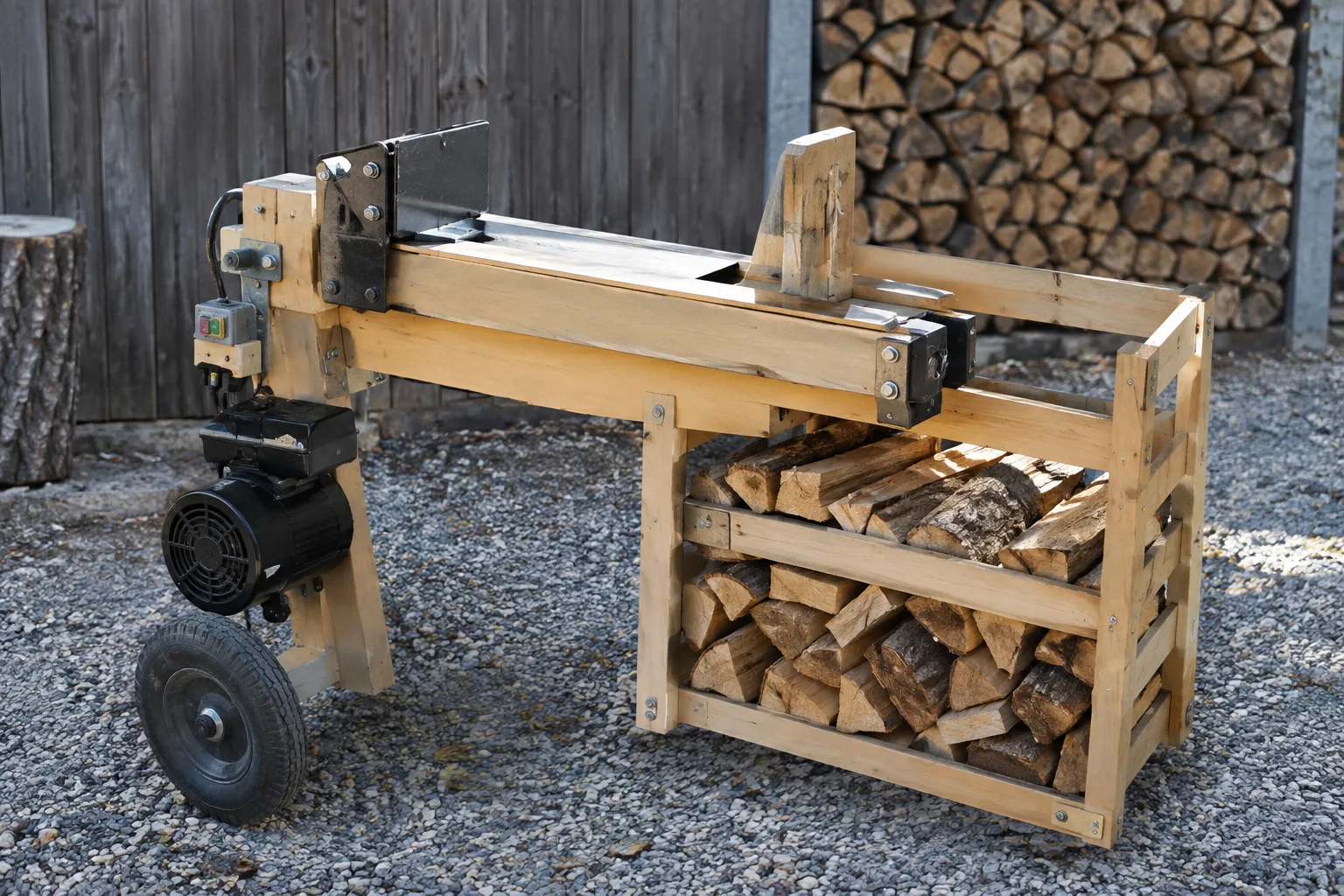 Holzspalter mit integrierter Brennholzablage als DIY-Projekt bauen