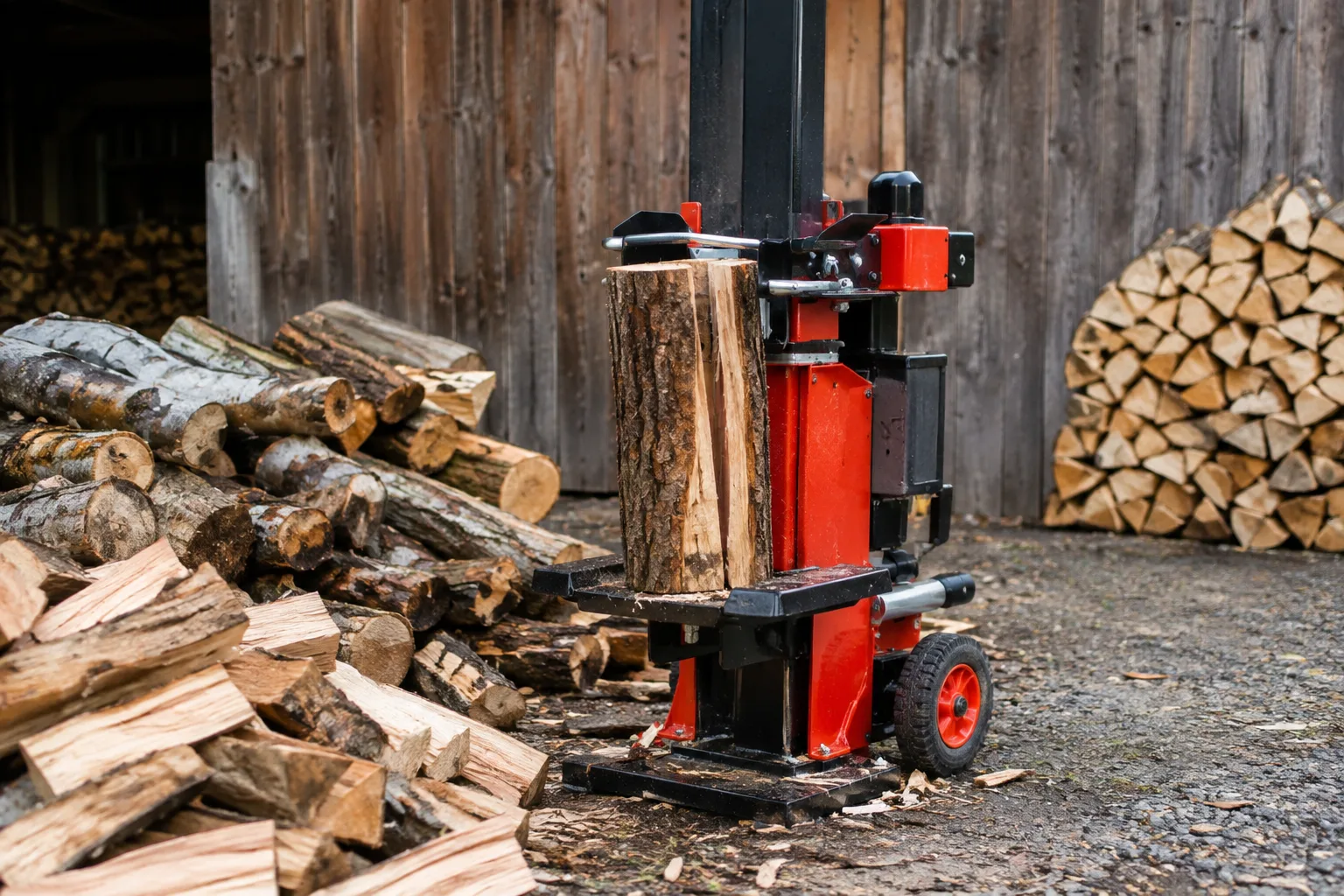 Nasses oder trockenes Holz mit dem Holzspalter verarbeiten